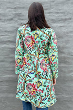 Quilted Cotton Coat In Turquoise Botanical