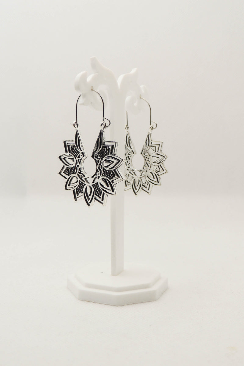 Silver Sunflower Hoop Earrings