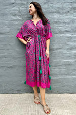 Cotton Kaftan In Rani Blossom