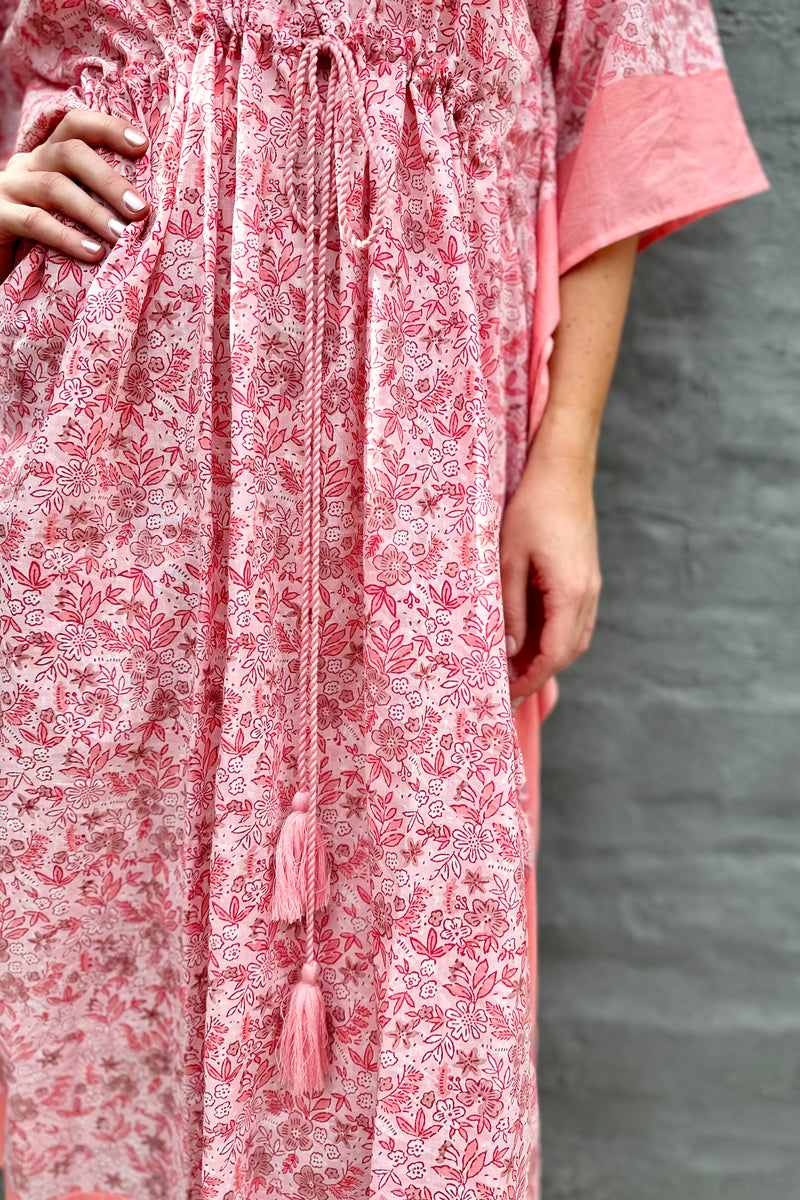 Cotton Kaftan In Blush Botanical