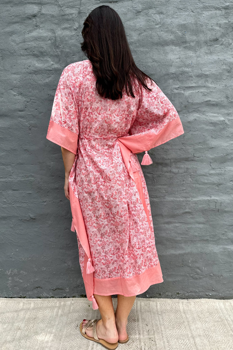 Cotton Kaftan In Blush Botanical