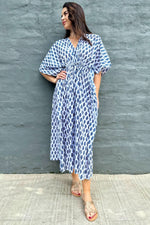 Cotton Kaftan In Blue Fern