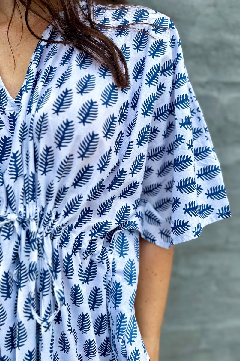 Cotton Kaftan In Blue Fern