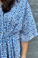 Cotton Kaftan In Blue Geometric