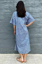 Cotton Kaftan In Blue Geometric