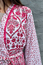 Upcycled Silk Sari Kimono In Cerise Blossoms