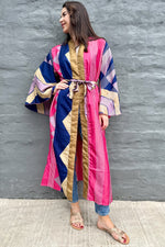 Upcycled Silk Sari Kimono In Modern Geometric