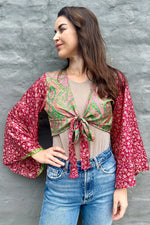 Upcycled Silk Sari Wrap Blouse In Paisley Wine