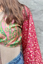 Upcycled Silk Sari Wrap Blouse In Paisley Wine