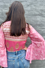 Upcycled Silk Sari Wrap Blouse In Candy Pink