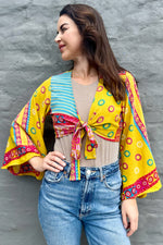 Upcycled Silk Sari Wrap Blouse In Groovy Gold