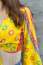 Upcycled Silk Sari Wrap Blouse In Groovy Gold