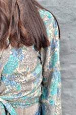 Upcycled Silk Sari Wrap Blouse In Vintage Turquoise