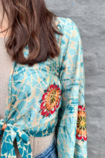 Upcycled Silk Sari Wrap Blouse In Ocean Mandala