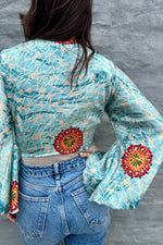 Upcycled Silk Sari Wrap Blouse In Ocean Mandala