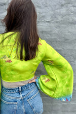 Upcycled Silk Sari Wrap Blouse In Lime Fusion