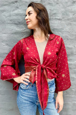 Upcycled Silk Sari Wrap Blouse In Scarlet Baroque