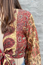 Upcycled Silk Sari Wrap Blouse In Ruby Paisley