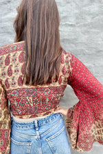 Upcycled Silk Sari Wrap Blouse In Ruby Paisley