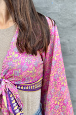 Upcycled Silk Sari Wrap Blouse In Pretty Pink