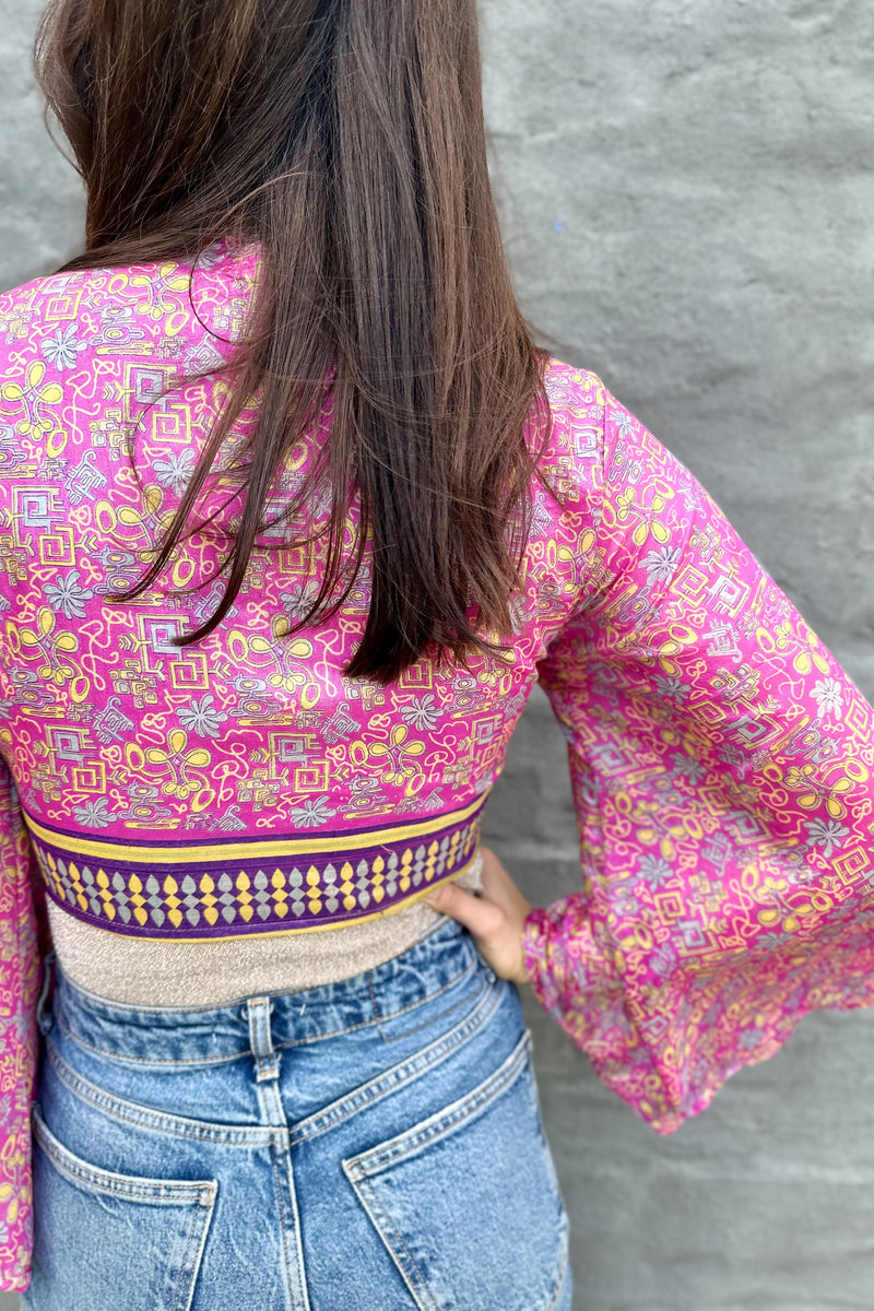 Upcycled Silk Sari Wrap Blouse In Pretty Pink