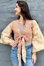 Upcycled Silk Sari Wrap Blouse In Henna Paisley