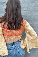 Upcycled Silk Sari Wrap Blouse In Henna Paisley