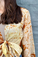 Upcycled Silk Sari Wrap Blouse In Caramel Batik