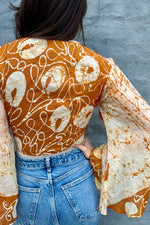 Upcycled Silk Sari Wrap Blouse In Caramel Batik