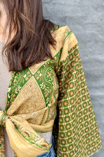 Upcycled Silk Sari Wrap Blouse In Golden Green