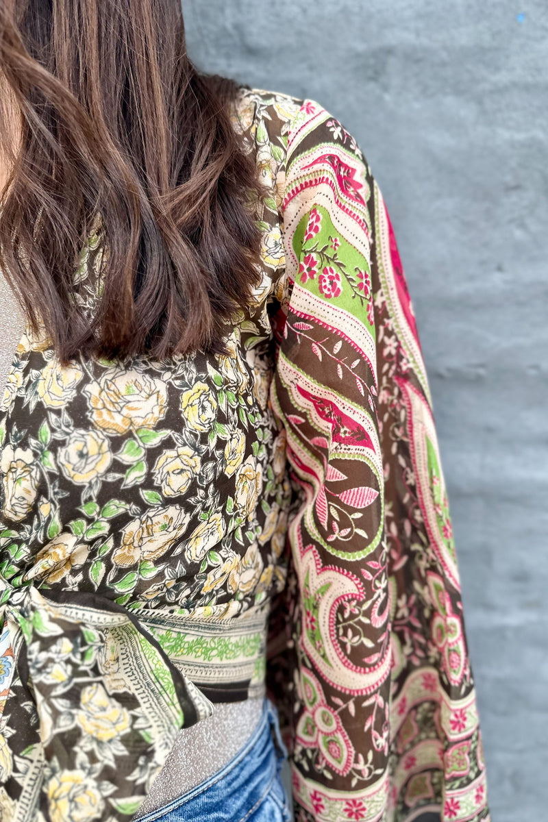 Upcycled Silk Sari Wrap Blouse In Golden Rose