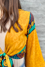 Upcycled Silk Sari Blouse In Mustard Damask