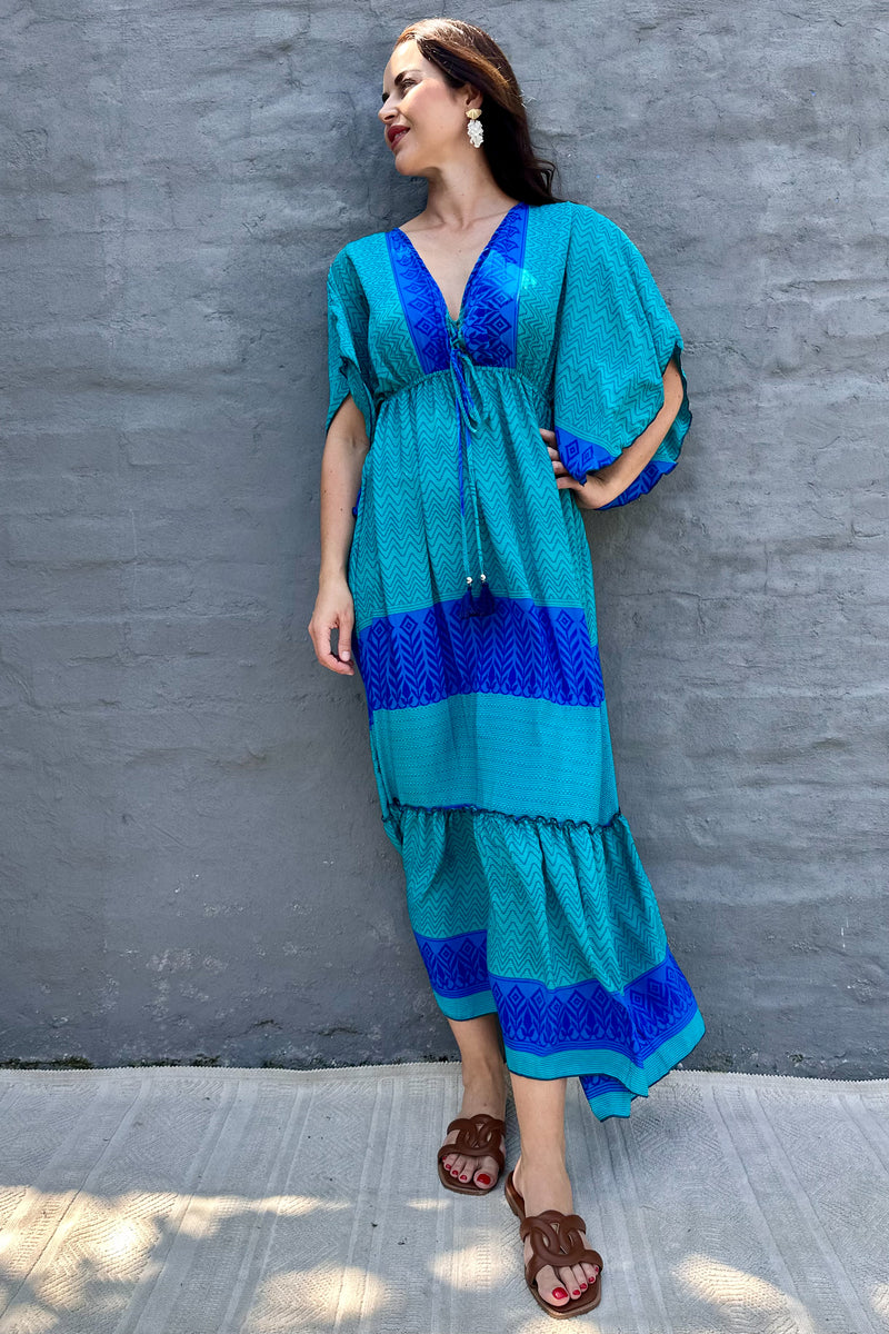 Aurora Dress In Turquoise Zig Zag