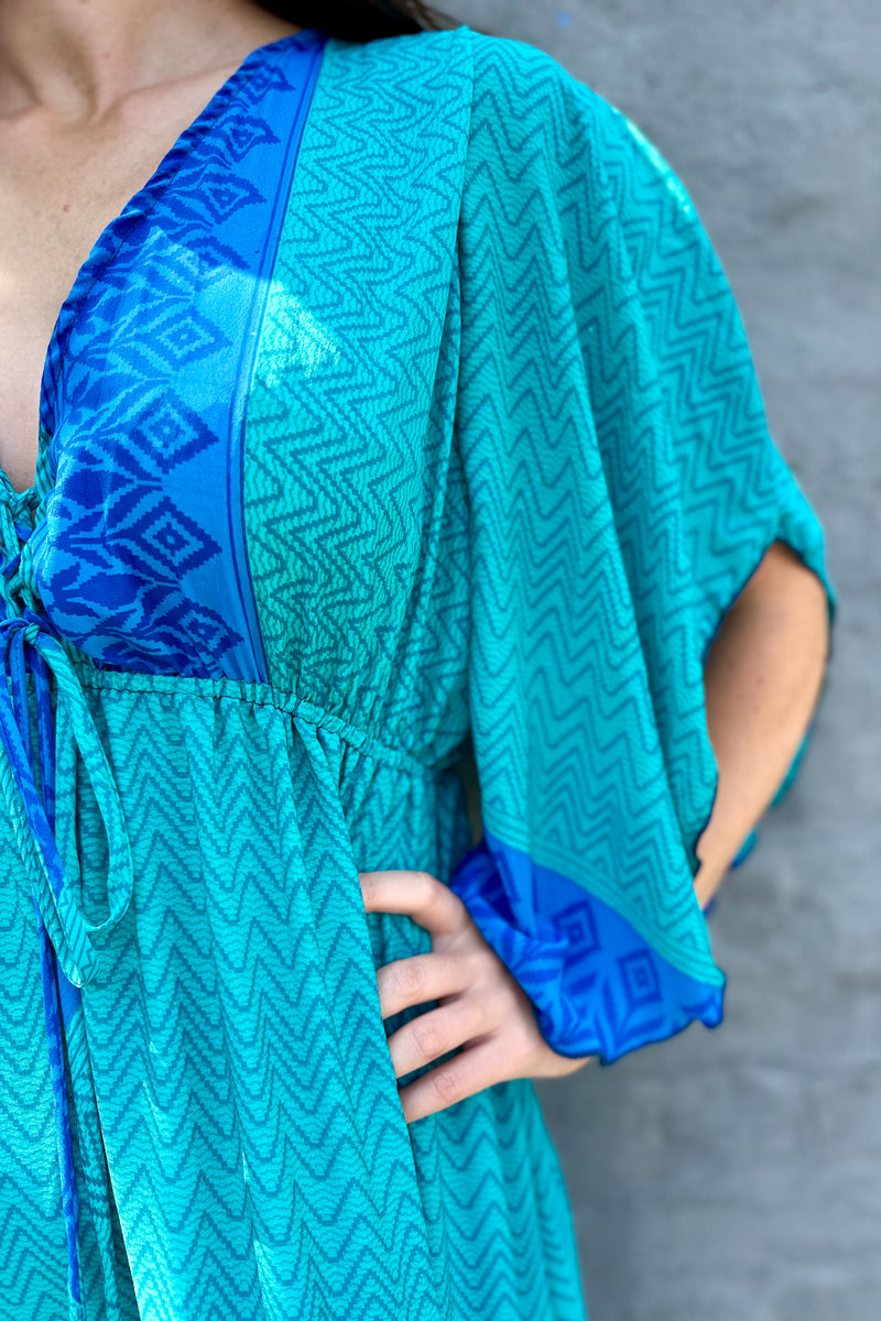 Aurora Dress In Turquoise Zig Zag