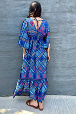 Aurora Dress In Blue Geometric