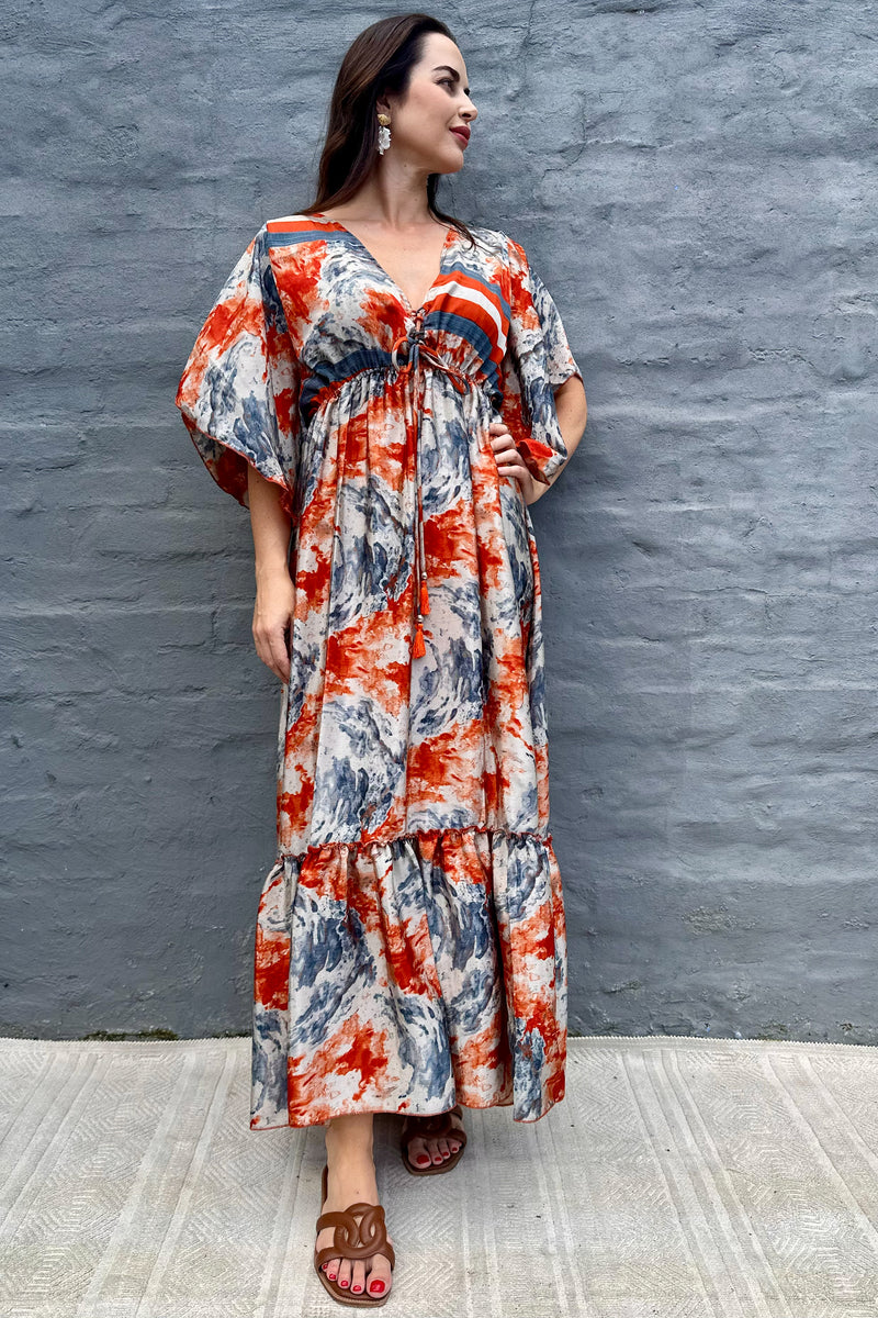 Aurora Dress In Orange Watercolour