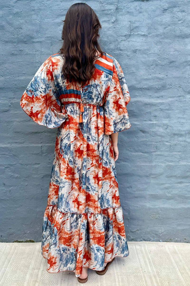 Aurora Dress In Orange Watercolour