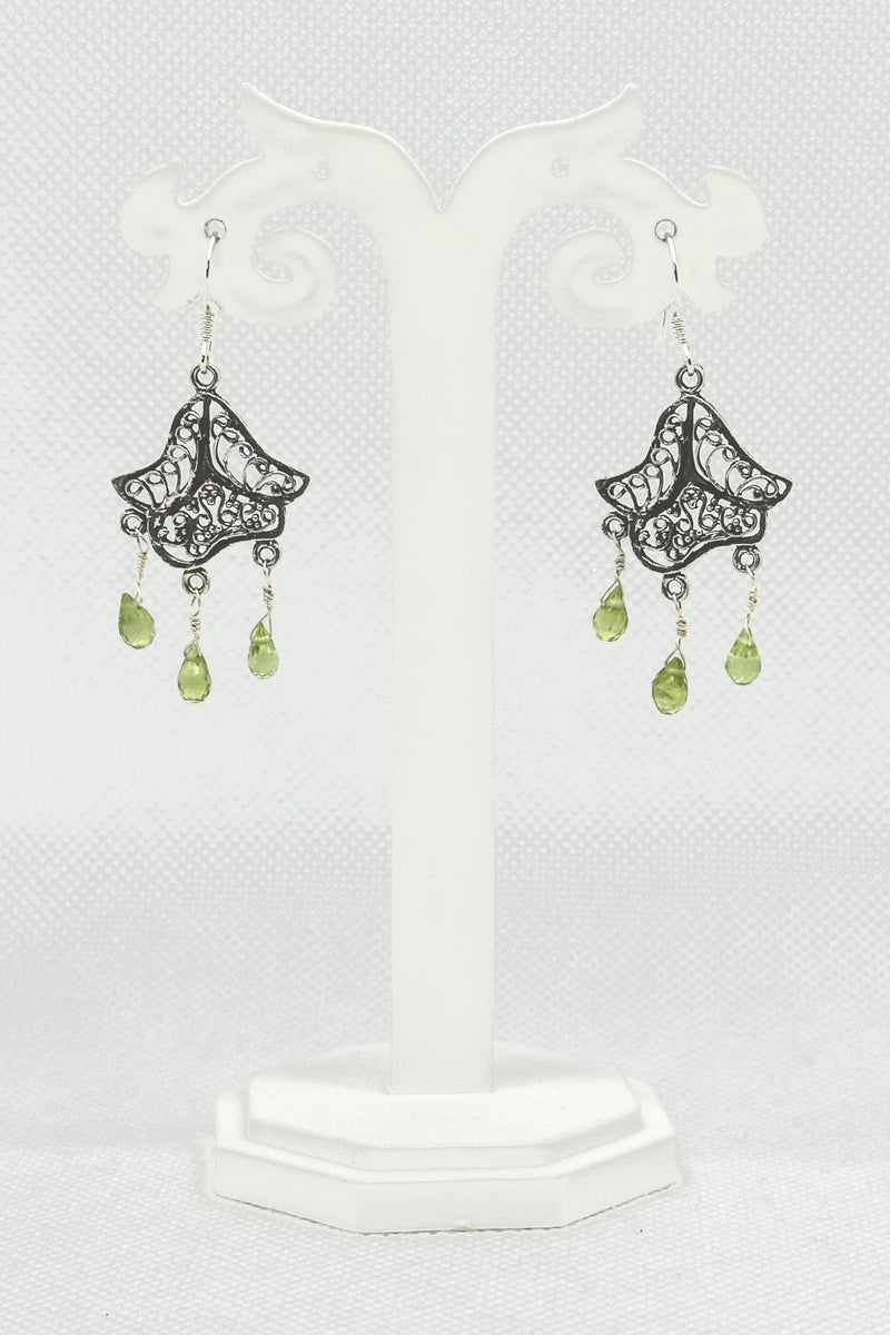 Sterling Silver Filigree Danglers In Green