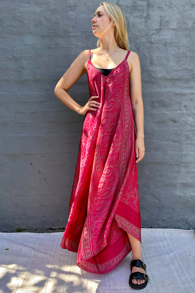 Jiya Jumpsuit In Cerise Damask