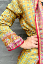 Upcycled Silk Sari Kimono In Citrus Check