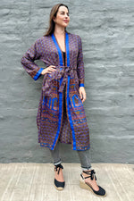 Upcycled Silk Sari Kimono In Royal Dahlia