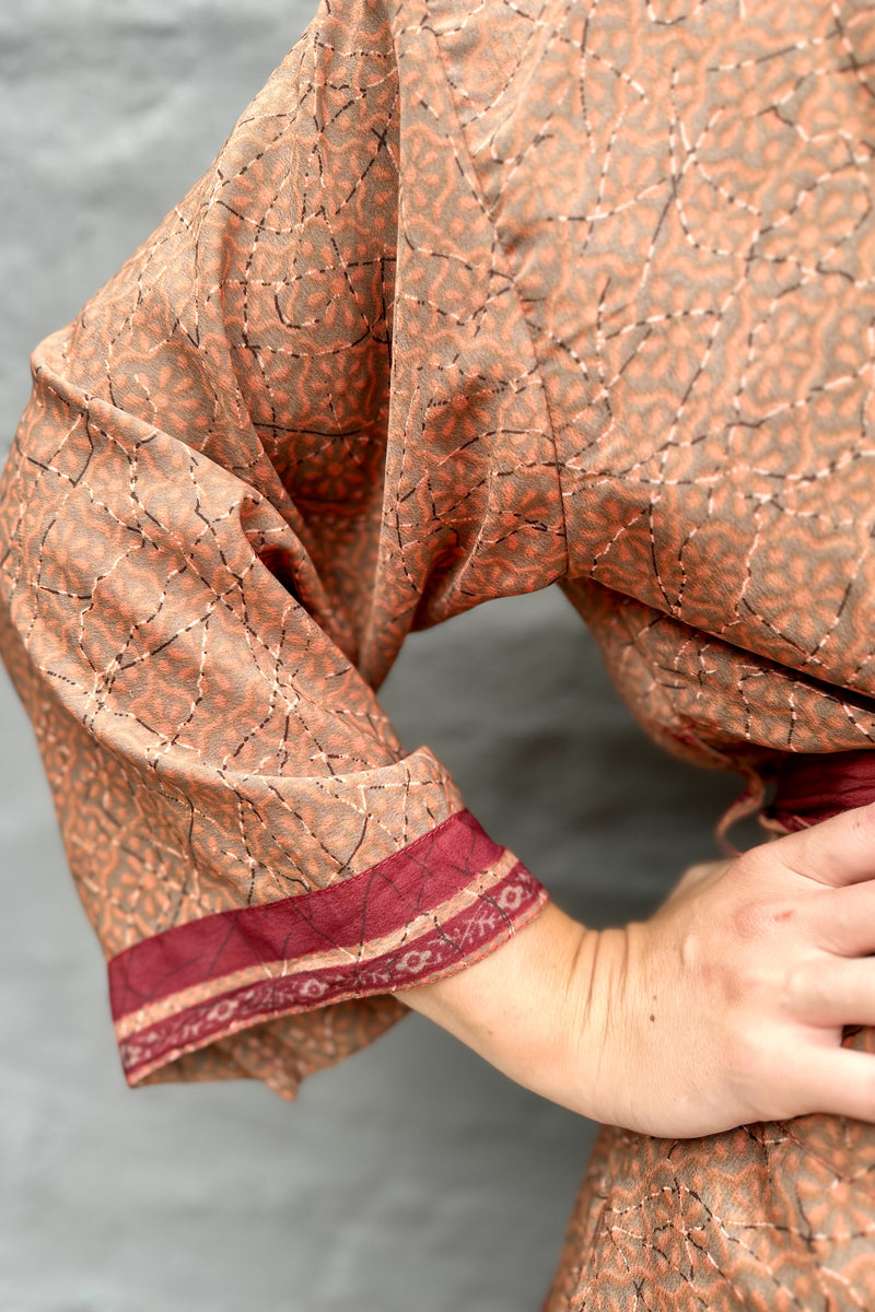 Upcycled Silk Sari Kimono In Autumn Floral