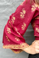 Upcycled Silk Sari Wrap Blouse In Ruby Tulip