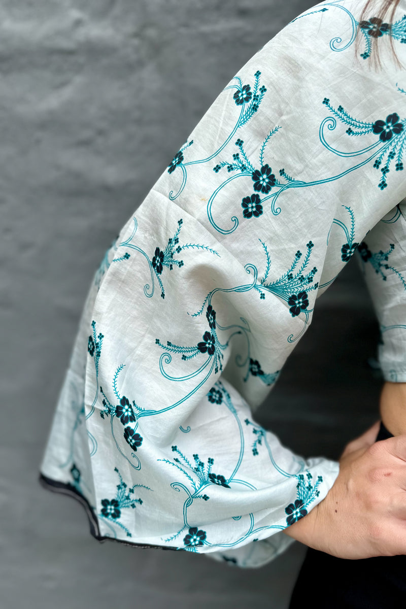 Upcycled Silk Sari Wrap Blouse In Japanese Blues