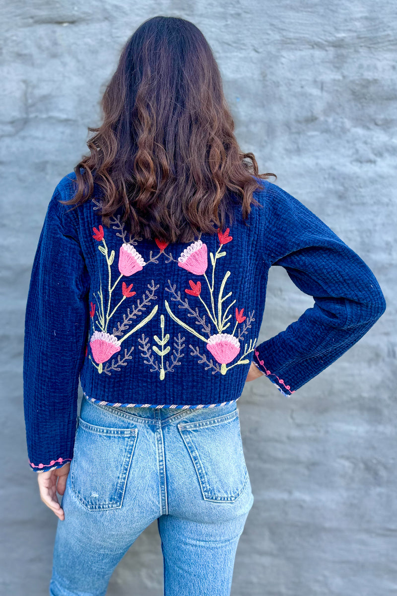 Quilted Velvet Jacket In Sapphire