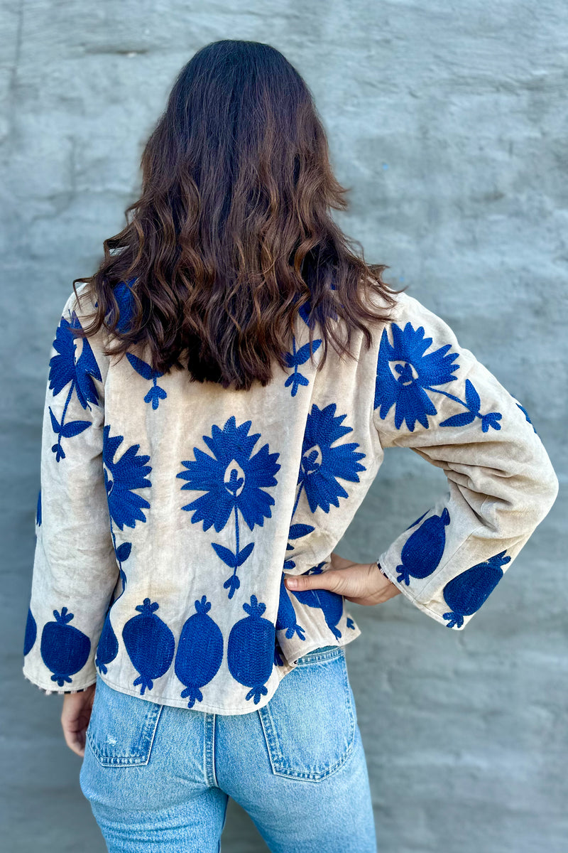 Poppy Velvet Jacket In Misty Sapphire