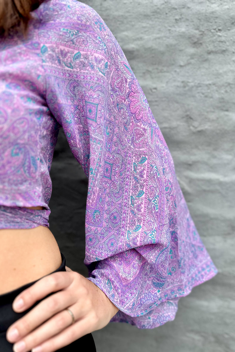Upcycled Silk Sari Wrap Blouse In Luscious Lilac