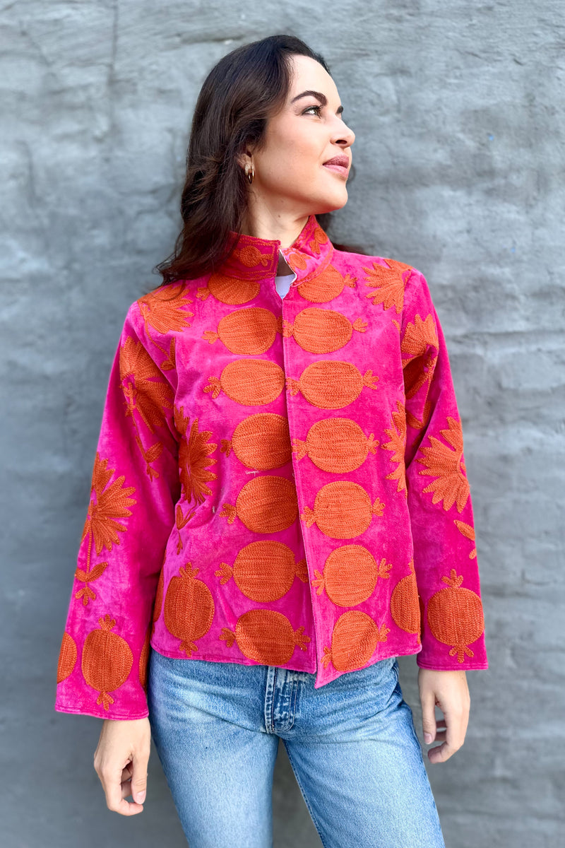 Poppy Velvet Jacket In Burnt Fuchsia