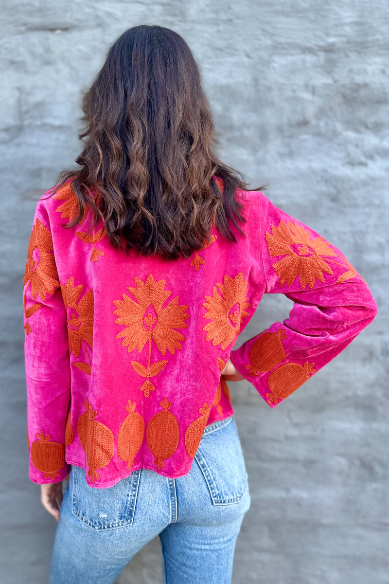 Poppy Velvet Jacket In Burnt Fuchsia