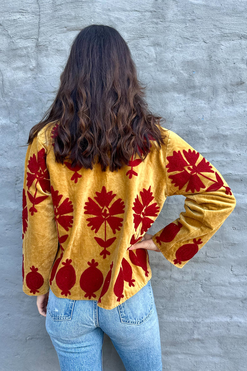 Poppy Velvet Jacket In Golden Ruby